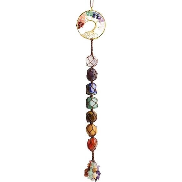 7Chakra Stone Healing Crystal Tree of Life Wall Hanging Home Interior Decoration - Picture 1 of 7